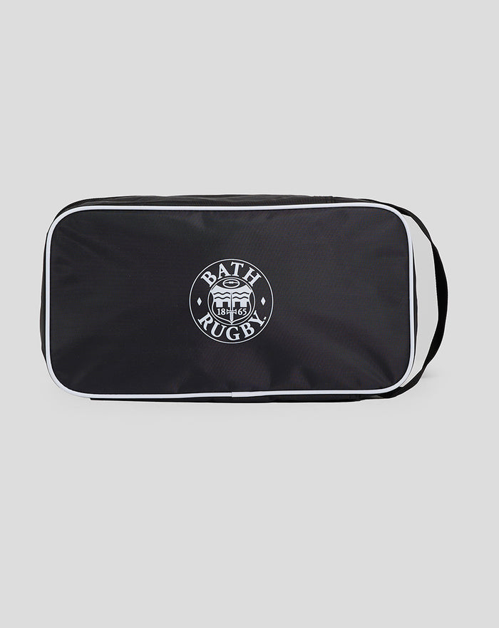 Black Bath Rugby boot bag with white piping and a centered Bath Rugby logo on the front.
