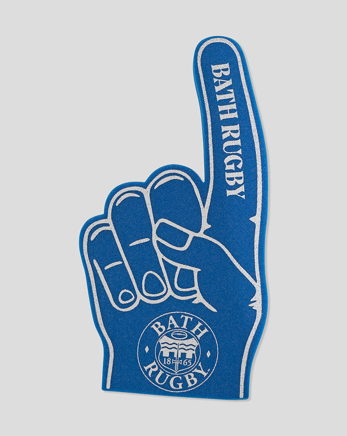 Blue Bath Rugby foam finger with raised index finger and logo at the base