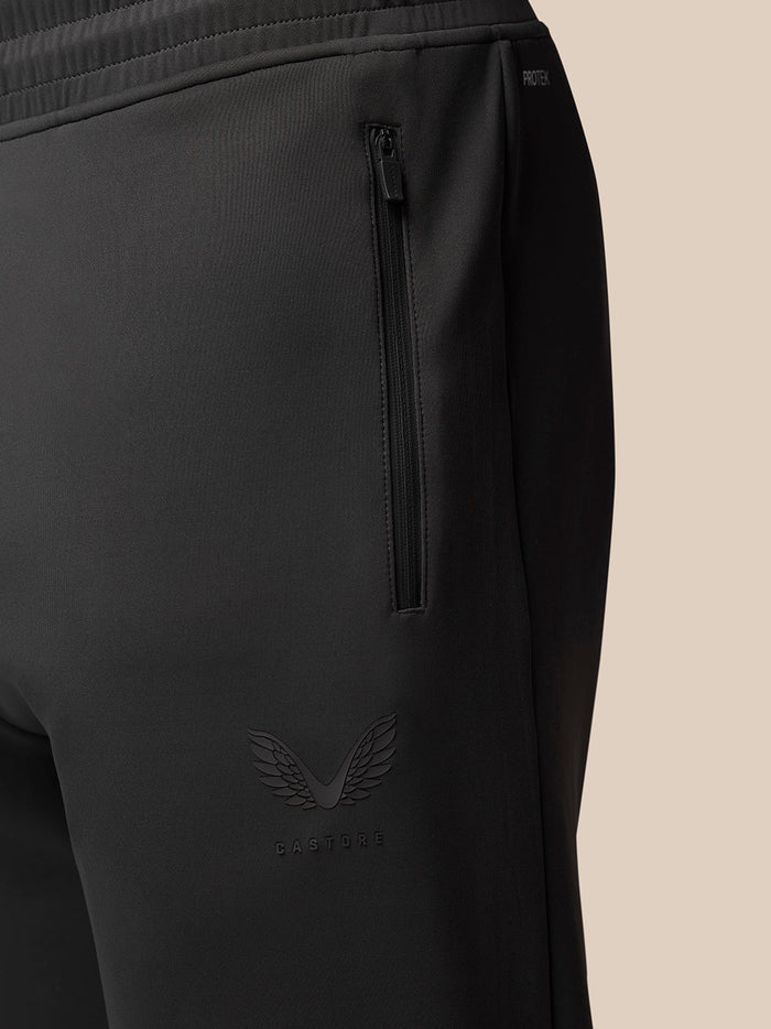 Close-up of side zip pocket on charcoal Flex Lifestyle Joggers with Protek branding.