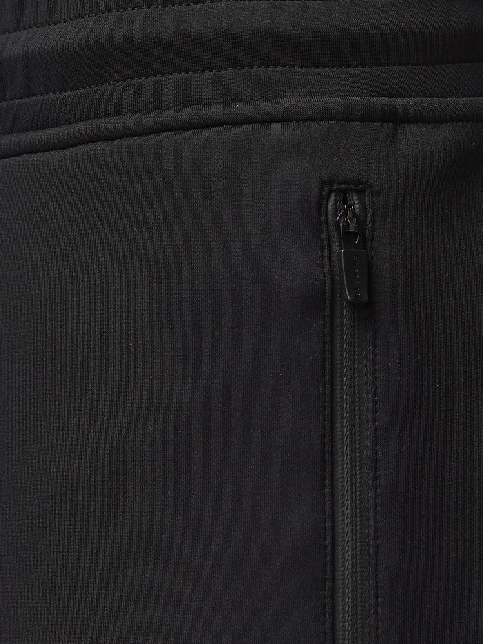 Close-up of a vertical zip pocket on black Flex Lifestyle Joggers fabric
