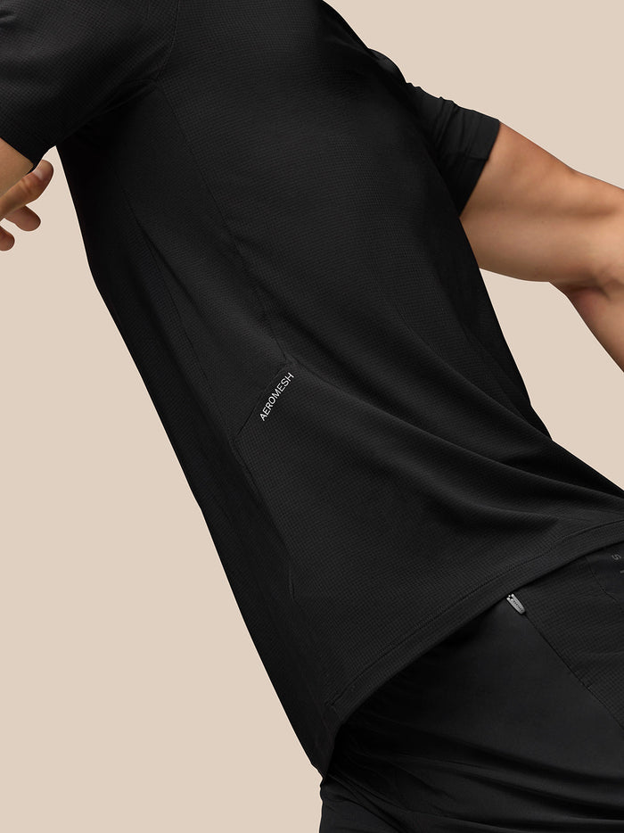 Close-up of black Apex Training T-Shirt fabric showing Aeromesh underarm panel.