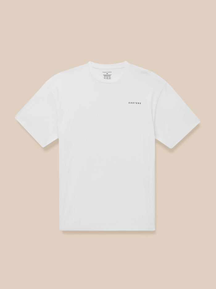 White short sleeve cotton T shirt with a small Castore logo on the left chest.