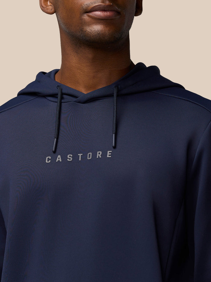 Navy Flex Lifestyle Thermo Hoodie with centered Castore wordmark and visible drawcords