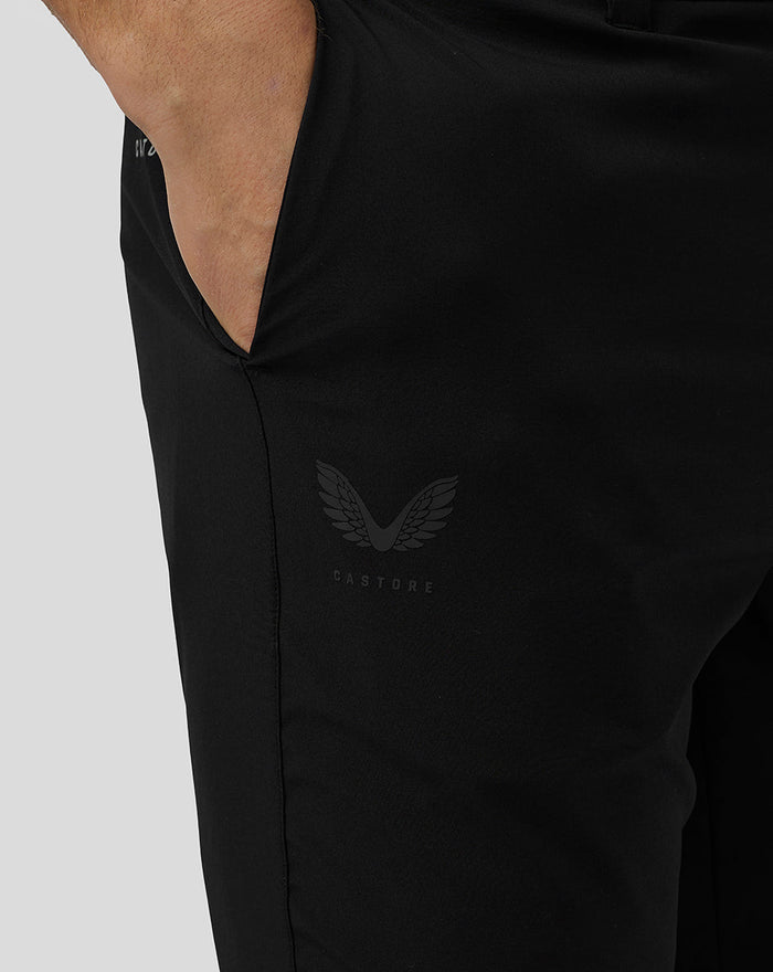 Close up of black golf shorts showing Castore branding on the back left hip pocket