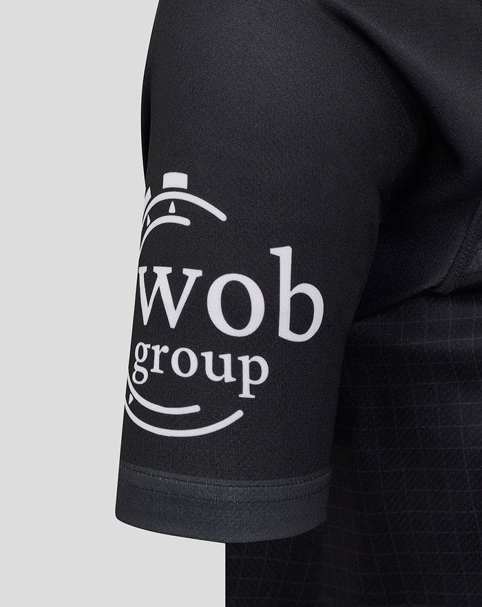 Sleeve features large white wob group logo on dark Bath Rugby jersey