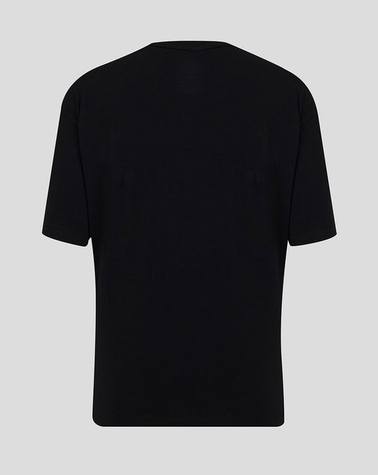 Back view of black Bath Rugby travel short sleeve tee with a plain back.
