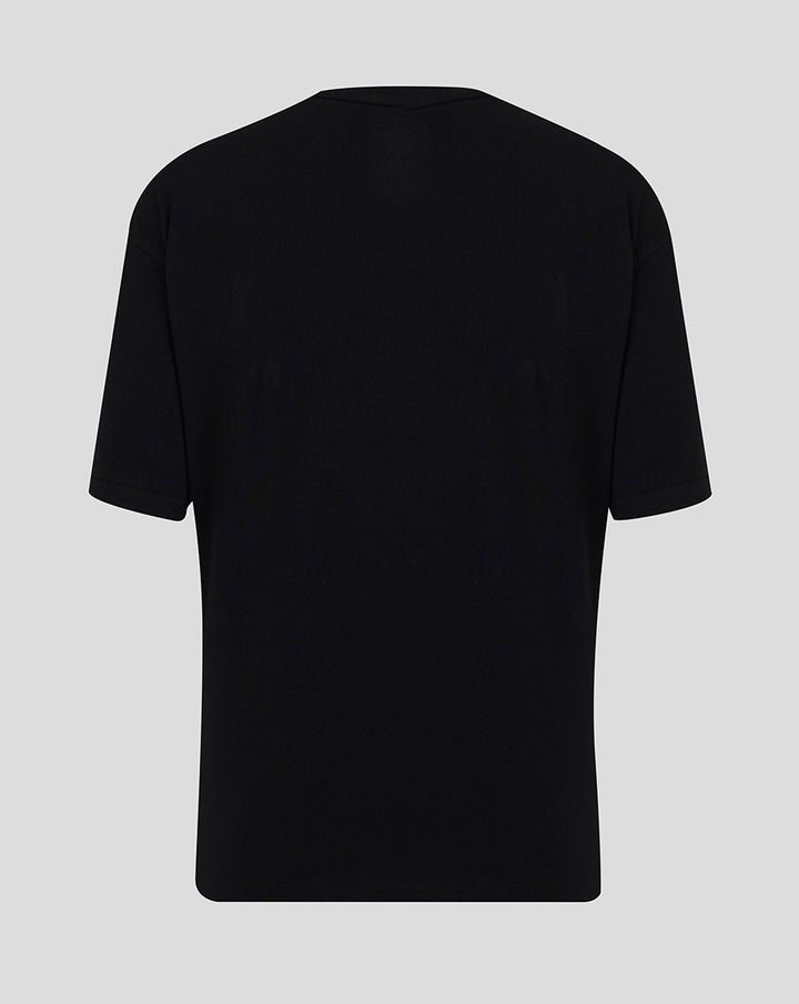 Back view of black Bath Rugby travel short sleeve tee with a plain back.