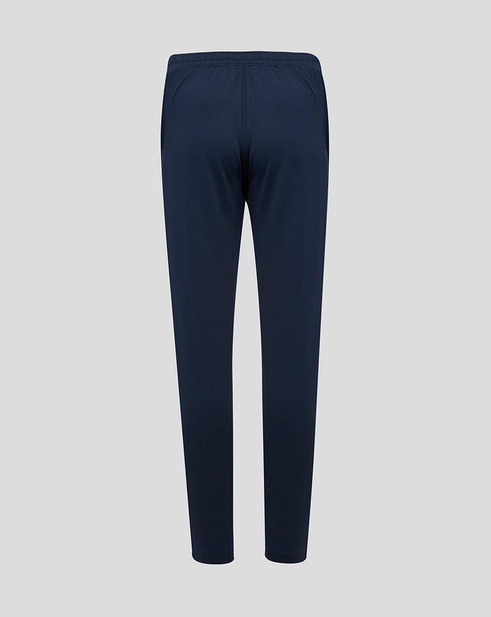 Back view of navy Women’s England Rugby knit pants with elastic waistband and ribbed cuffs.