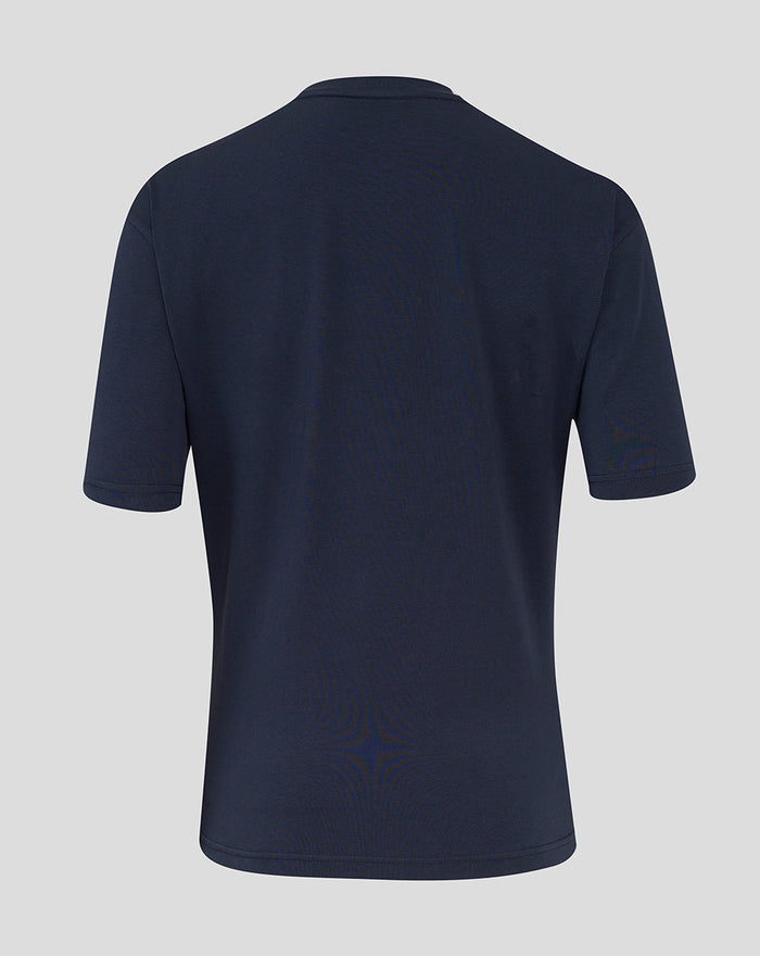 Back view of navy England Rugby travel short sleeve tee for women