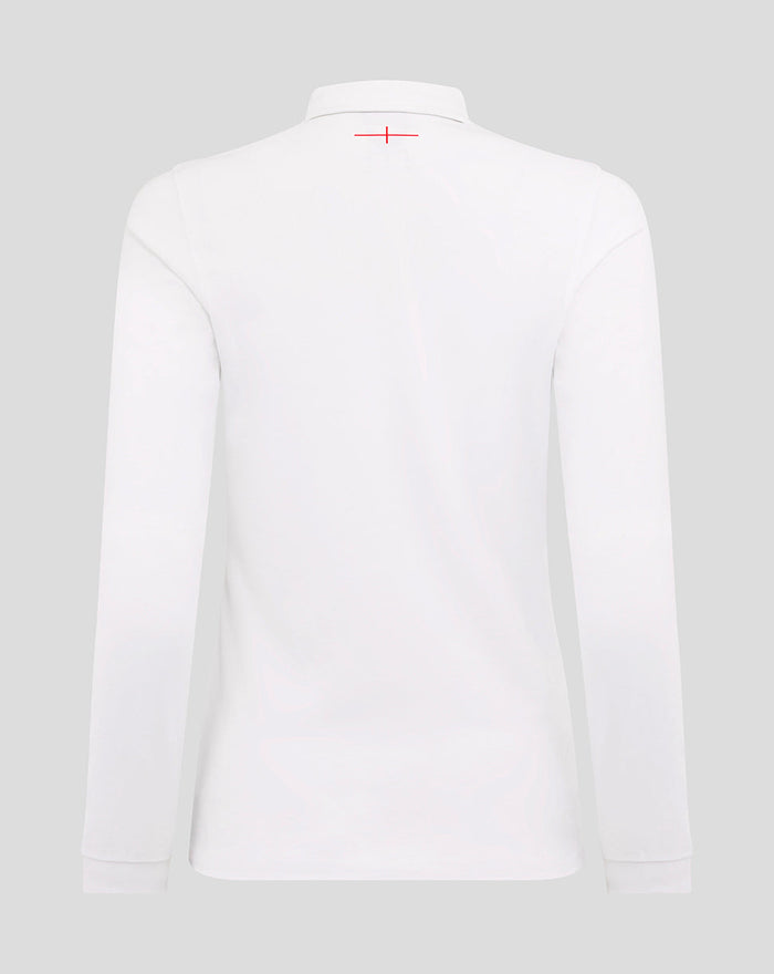 Back view of the Womens England Rugby Home Classic long sleeve shirt in white with a small red neck seam detail