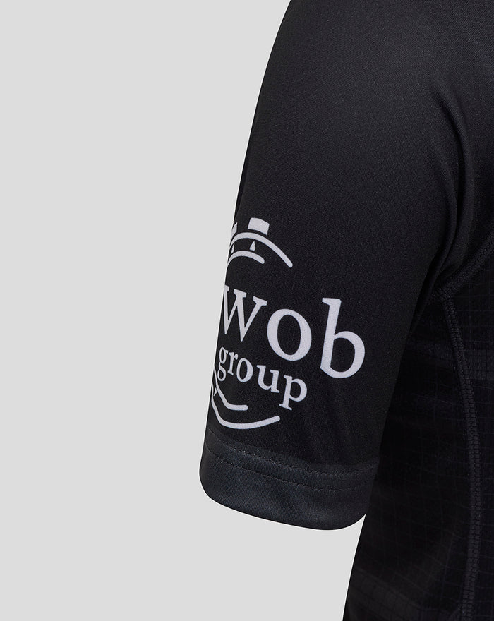 Cuff and sleeve detail with Wob group logo on Bath Rugby Replica Shirt.
