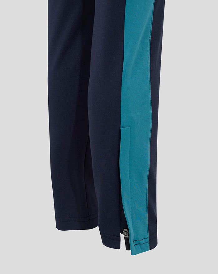 Junior navy England Rugby knit pants with teal side panel and ankle zip
