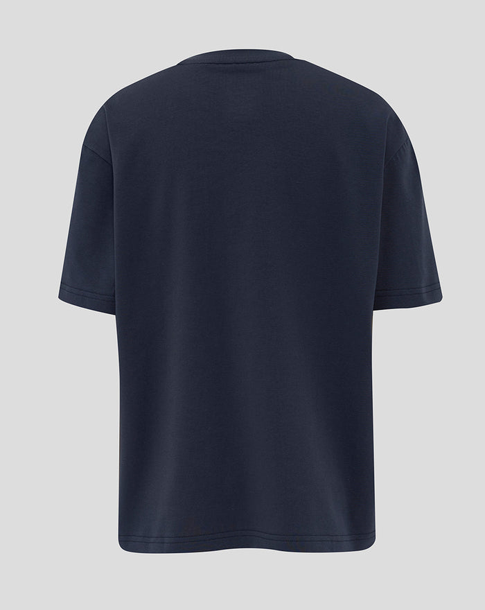 Back view of navy junior England Rugby travel short sleeve T shirt