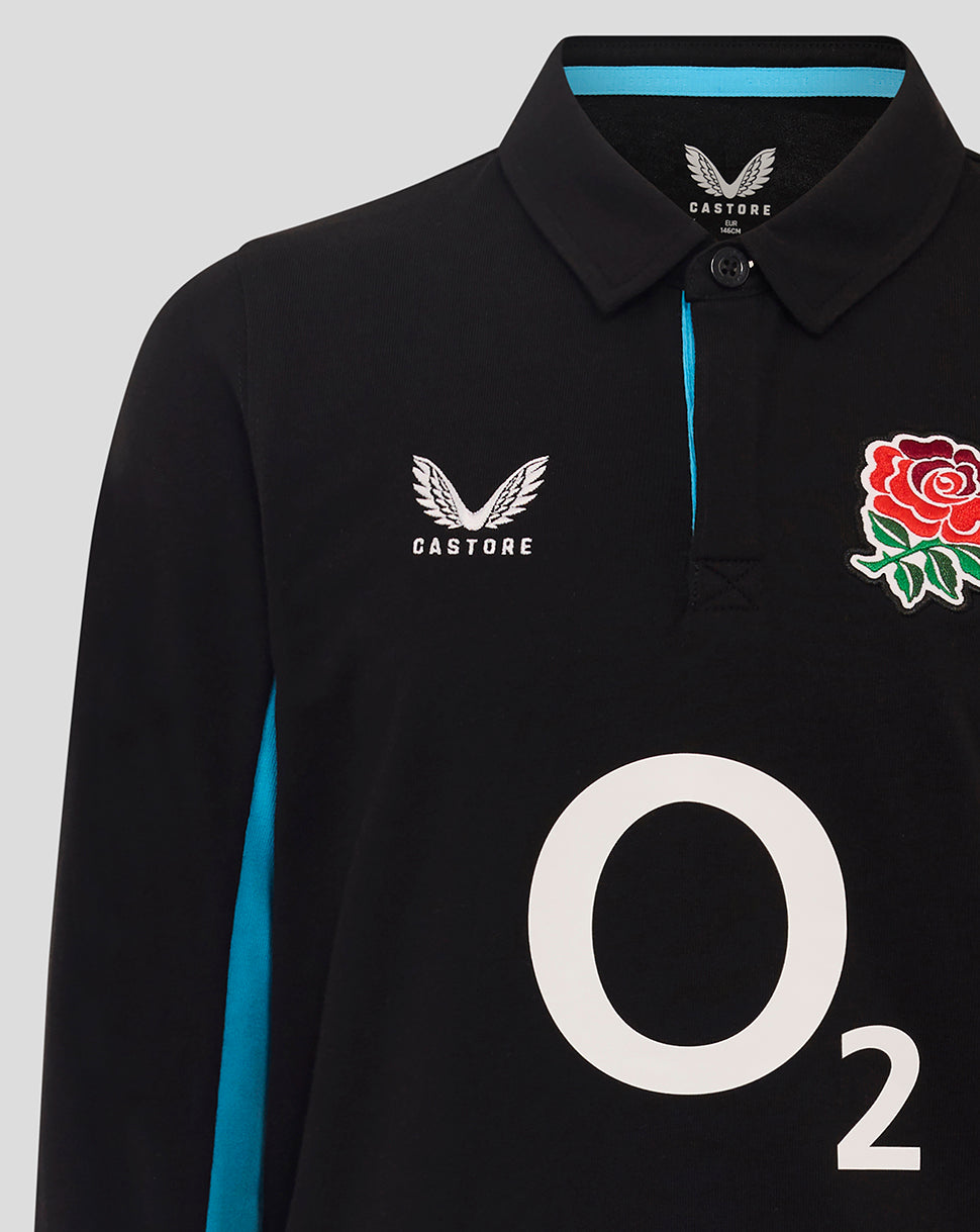 Junior England Rugby 25/26 Alternate Classic Long Sleeve Shirt - Caviar/Swim Cap