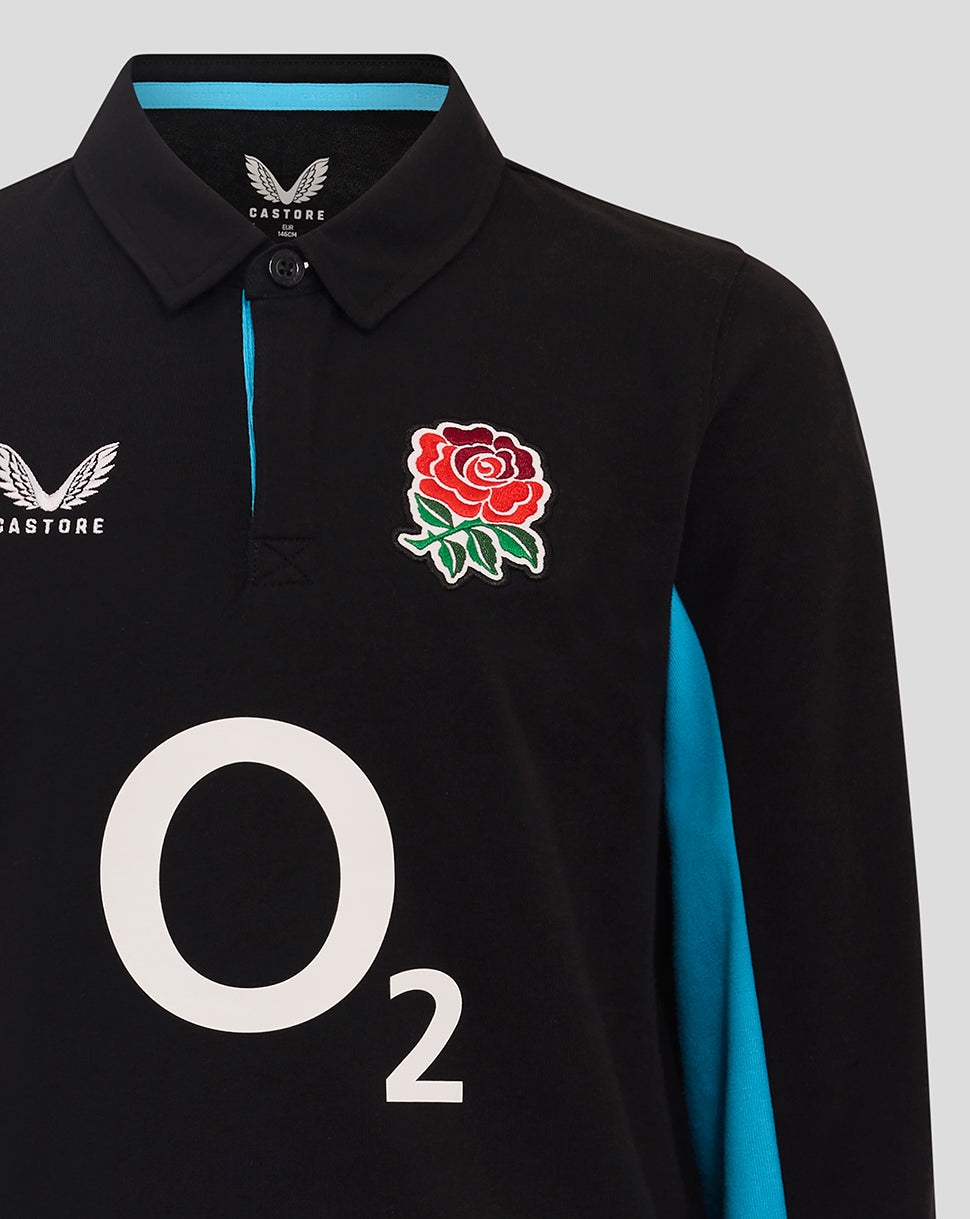 Junior England Rugby 25/26 Alternate Classic Long Sleeve Shirt - Caviar/Swim Cap