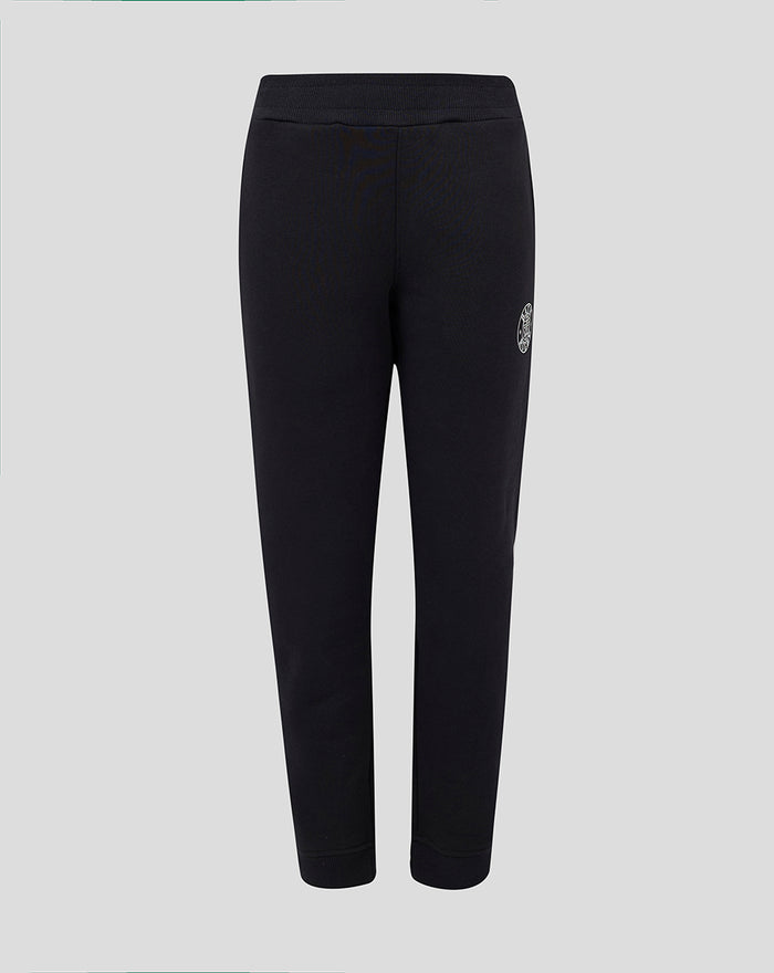 Black junior Bath Rugby Core joggers with small Bath Rugby crest on the thigh