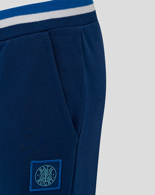 Back view of navy junior jogger with single back pocket and Bath Rugby logo patch
