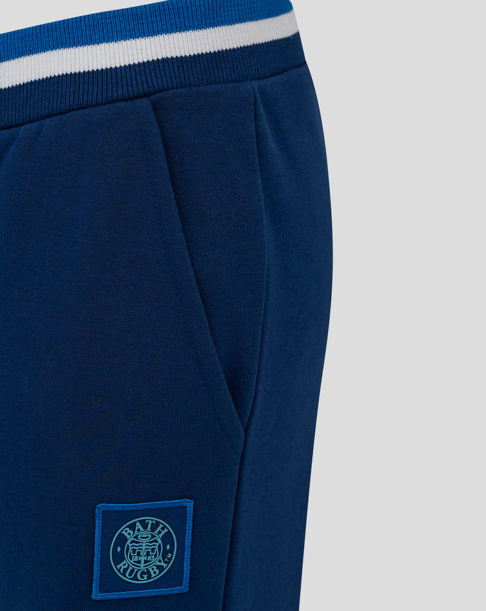 Back view of navy junior jogger with single back pocket and Bath Rugby logo patch