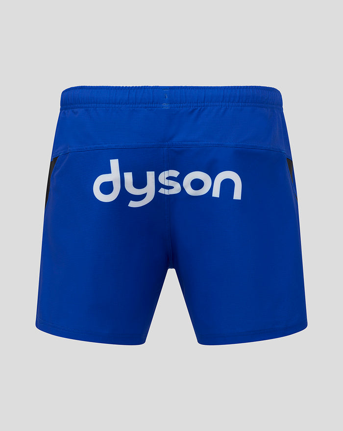 Back view of royal blue Bath Rugby men's home pro shorts with a bold white dyson logo across the rear