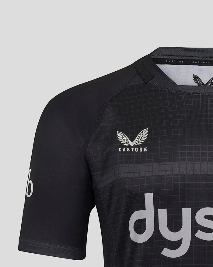 Bath Rugby replica shirt chest area with grid pattern and Castore logo
