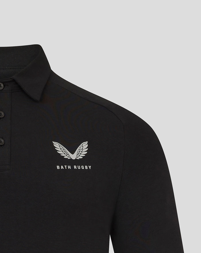 White Bath Rugby emblem embroidered on the left chest of the black polo.