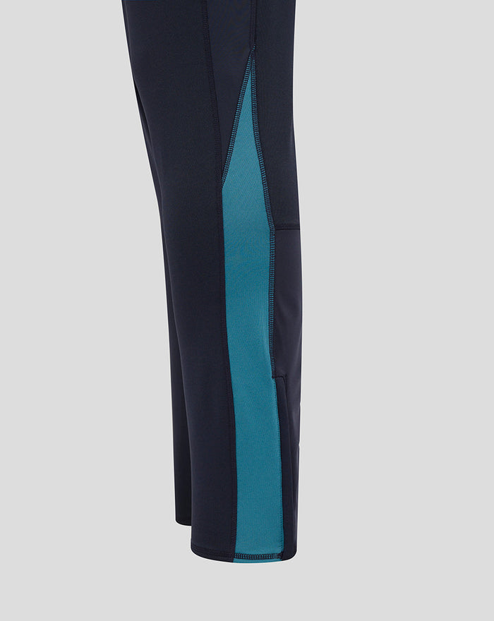 Close-up of navy Inkwell Men’s England Rugby 25/26 Contact Drill Pants leg with teal side panel and contrast stitching
