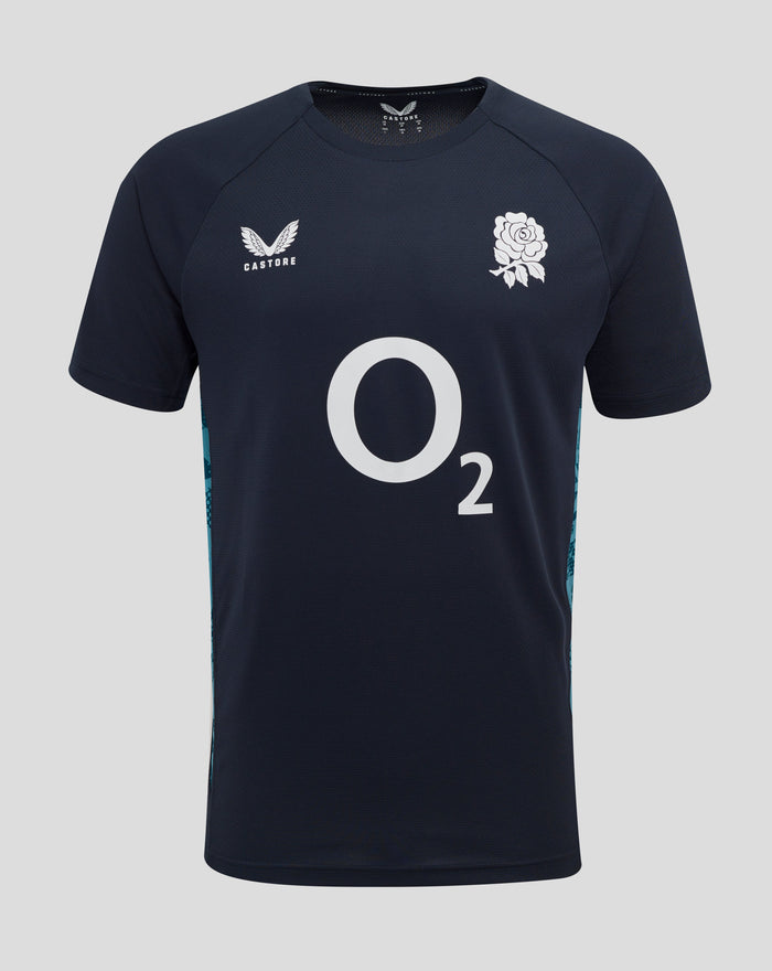 Womens Inkwell England Rugby performance short sleeve t shirt with O2 logo center front and a rose crest on the left chest.