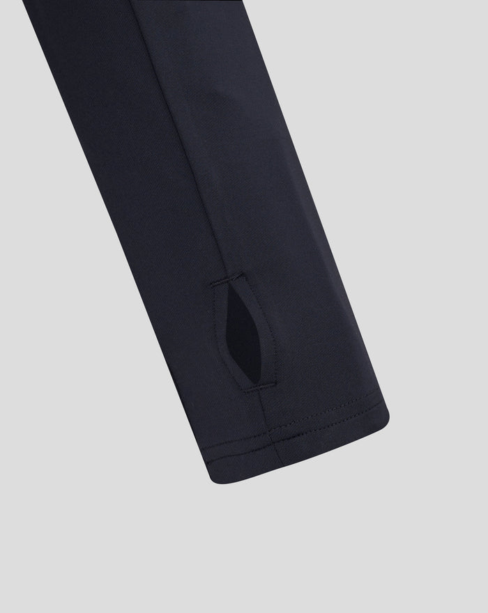 Close-up of dark navy fabric and sleeve seam from men’s England Rugby performance long sleeve midlayer top