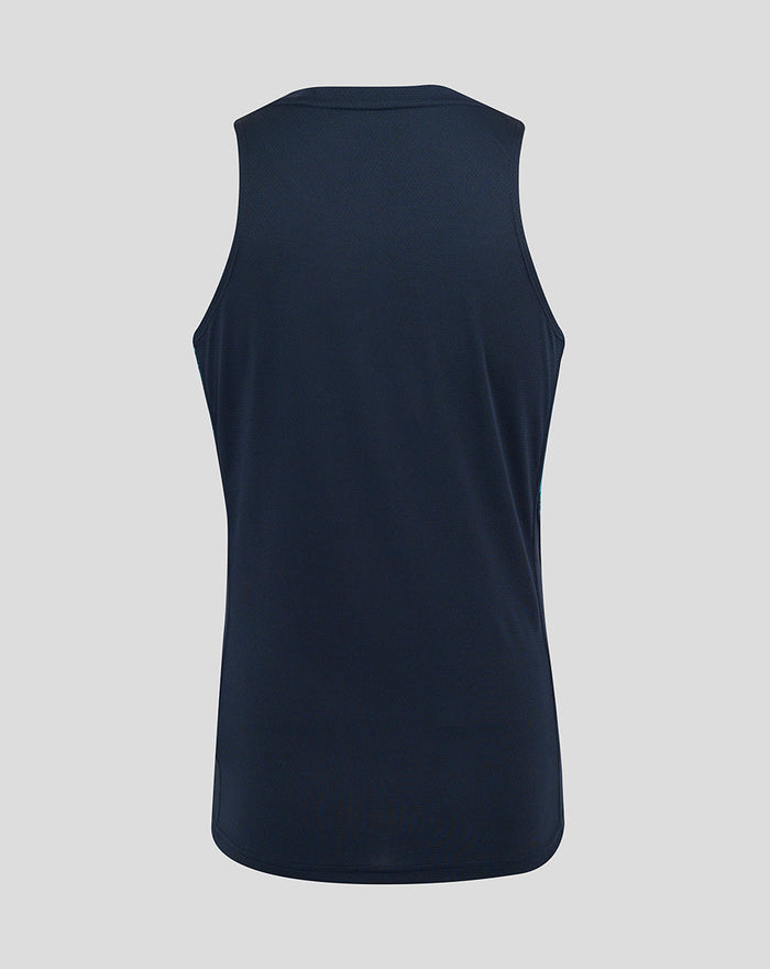 Back view of navy Inkwell Men’s England Rugby sleeveless training singlet with curved hem