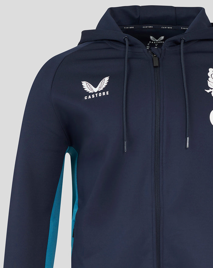 Inkwell navy England Rugby performance hoodie with full zip and three piece hood Castore logo on left chest