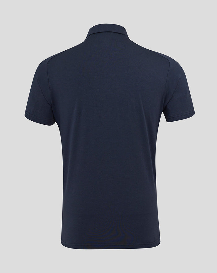 Back view of navy England Rugby travel polo