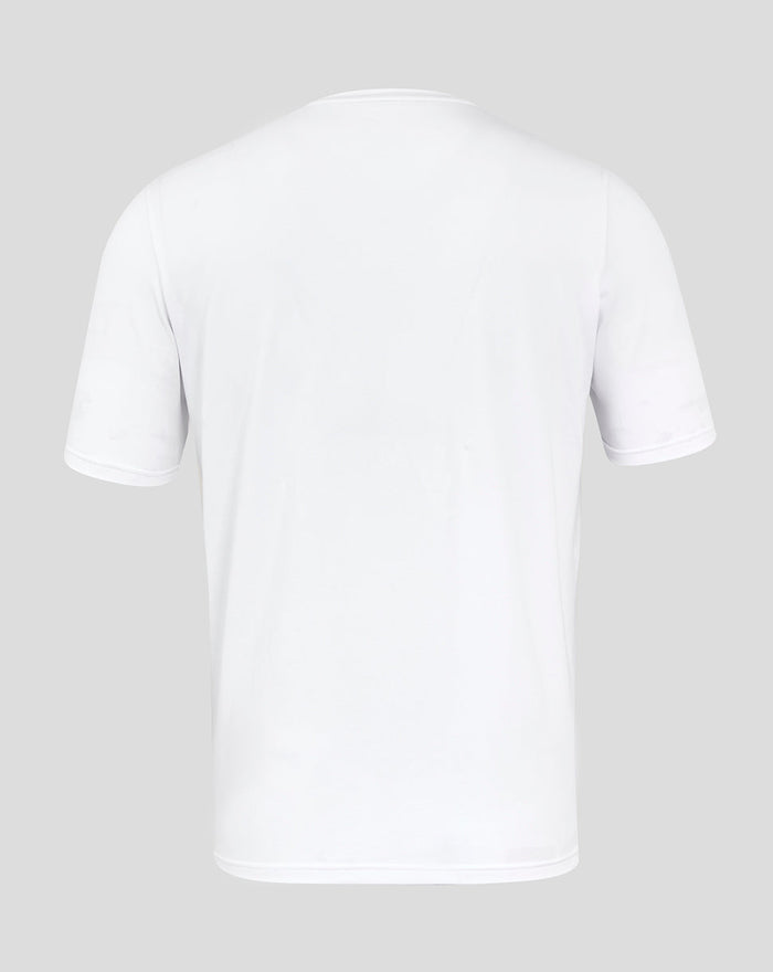 Back view of white England Rugby Travel Short Sleeve Tee with no visible branding