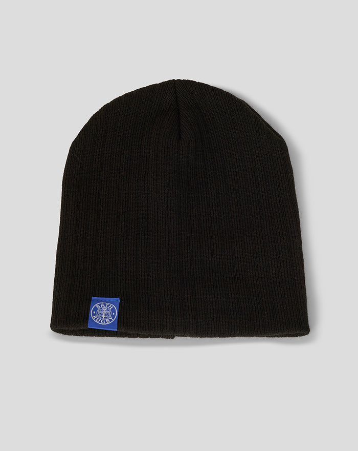 Black matchday club beanie with folded cuff and Bath Rugby crest patch