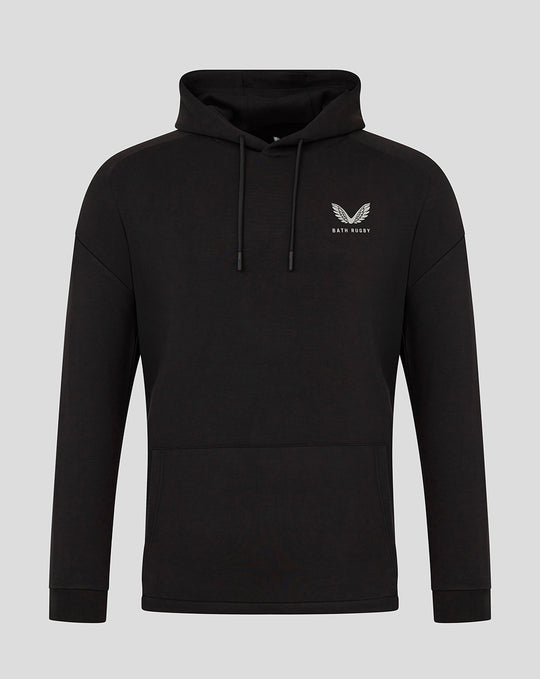 Black Bath Rugby travel hoodie with chest logo and front pocket