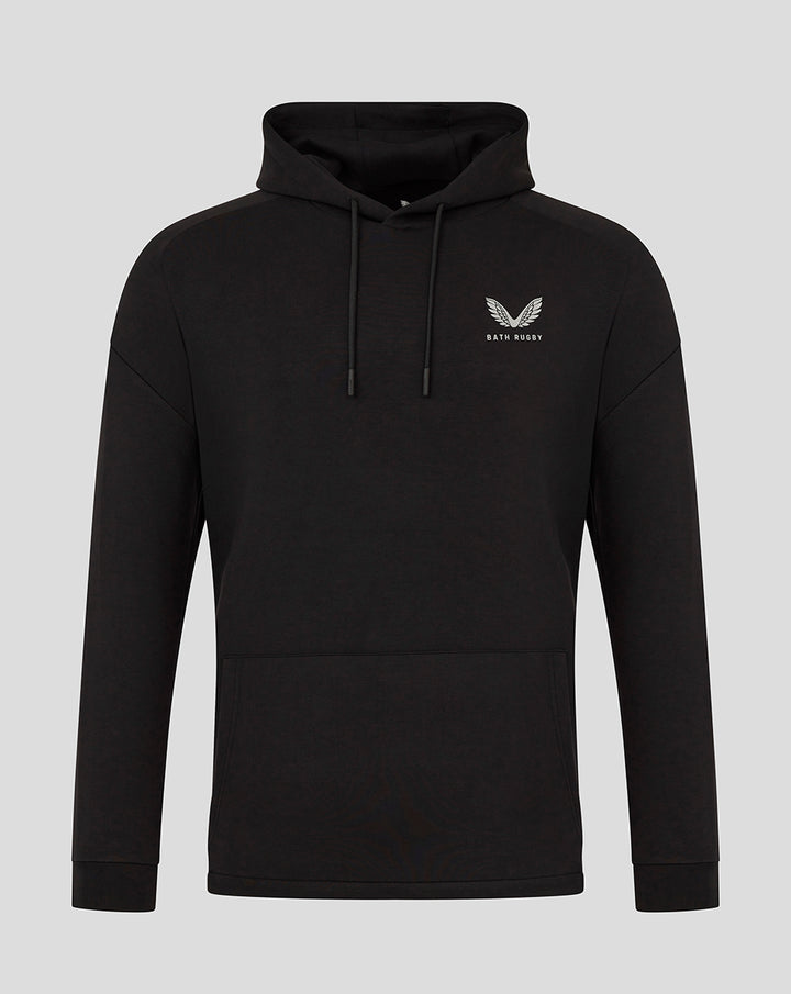 Black Bath Rugby travel hoodie with chest logo and front pocket