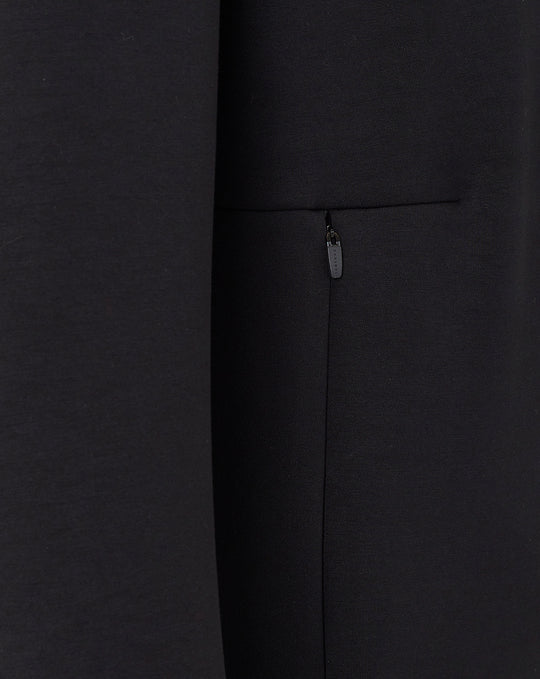 Zippered side pocket on black unisex travel crew sweatshirt