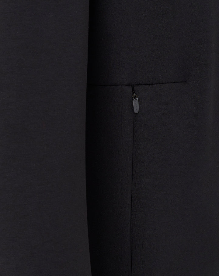 Zippered side pocket on black unisex travel crew sweatshirt