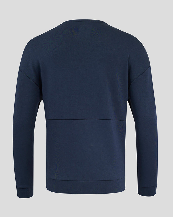 Back view of navy England Rugby Travel Crew Sweatshirt with a clean silhouette and minimal detailing.