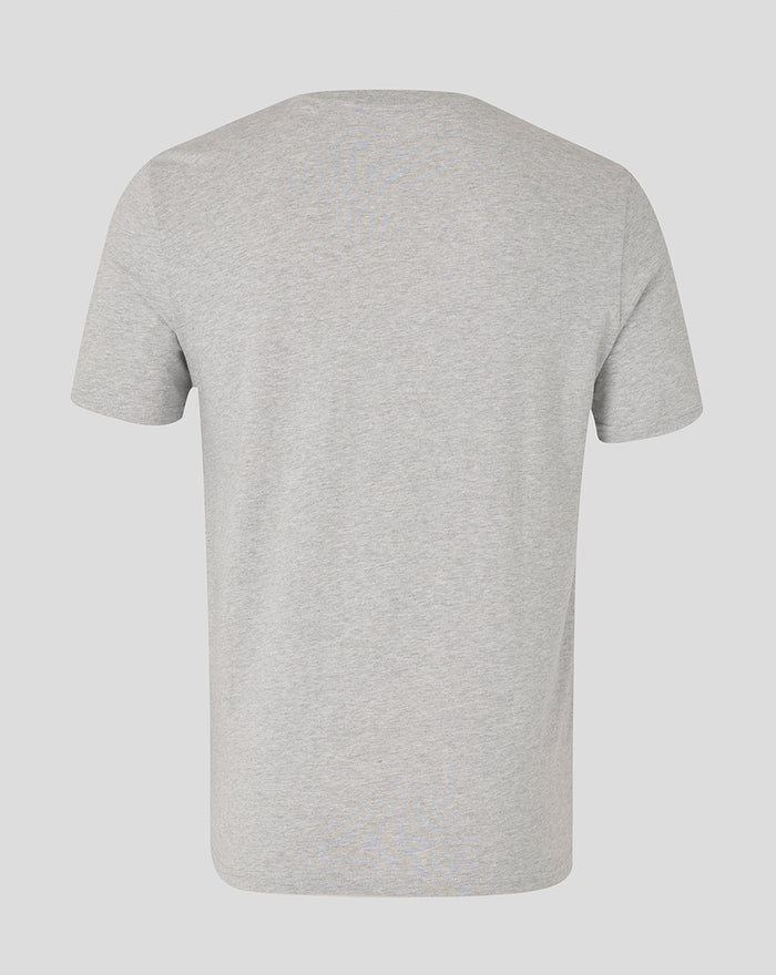 Back view of the heather grey BR Logo Rugby Tee showing plain fabric