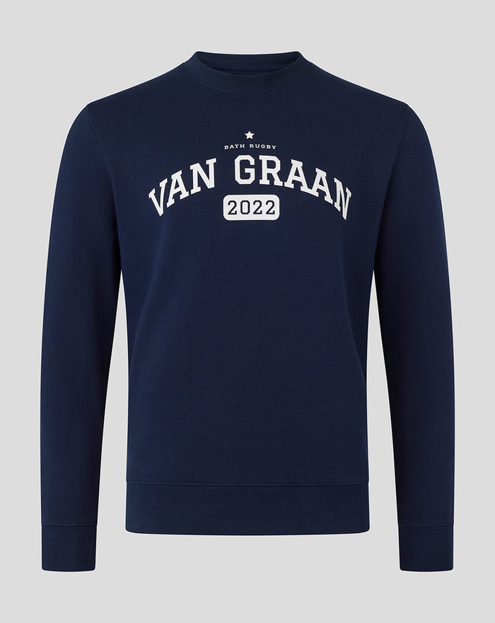 French navy Van Graan crew sweatshirt with large white VAN GRAAN 2022 graphic on chest