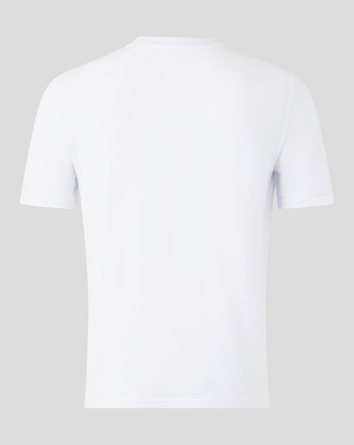 Back view of white Bath Rugby Van Graan tee with a plain back and short sleeves